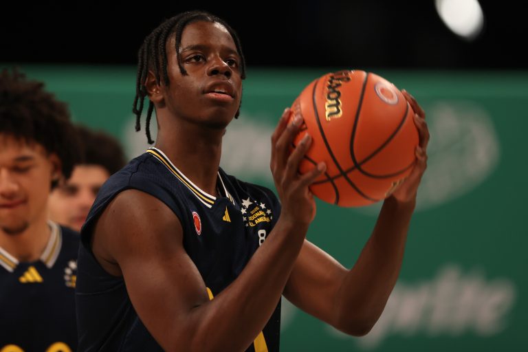McDonald’s All American West forward Caleb Wilson (8) shoots the ball during the Sprite Jam Fest at Barclay's Center.