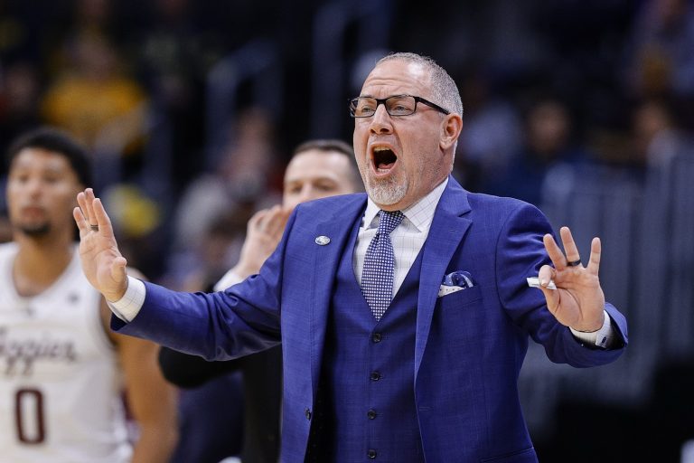 Texas A&M Aggies head coach Buzz Williams reacts during the first half against the Yale Bulldogs at Ball Arena.