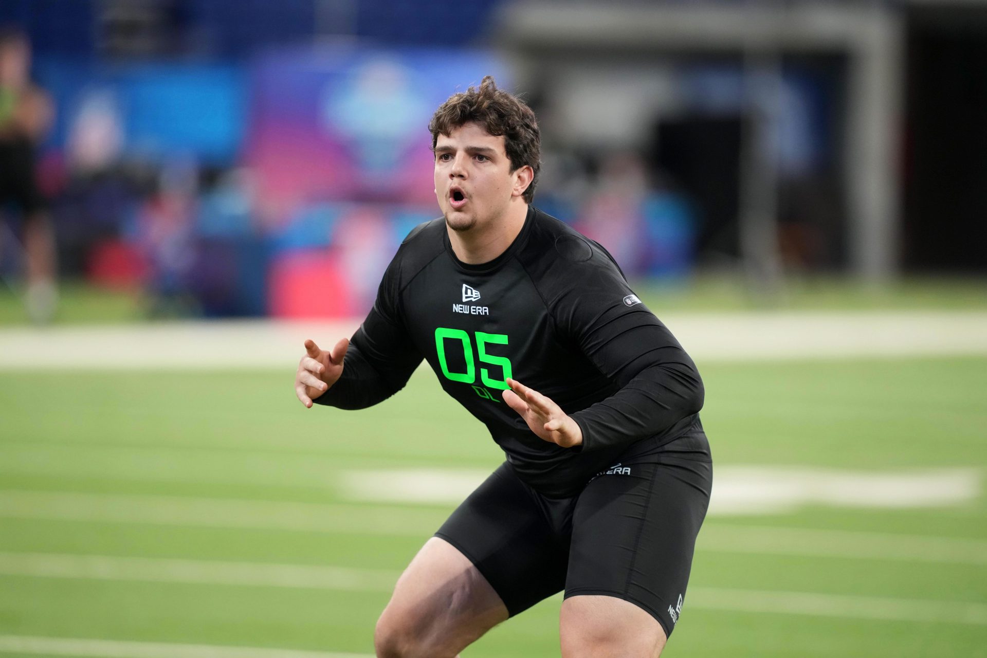 LSU offensive lineman Will Campbell (OL05) during the 2025 NFL Scouting Combine at Lucas Oil Stadium.