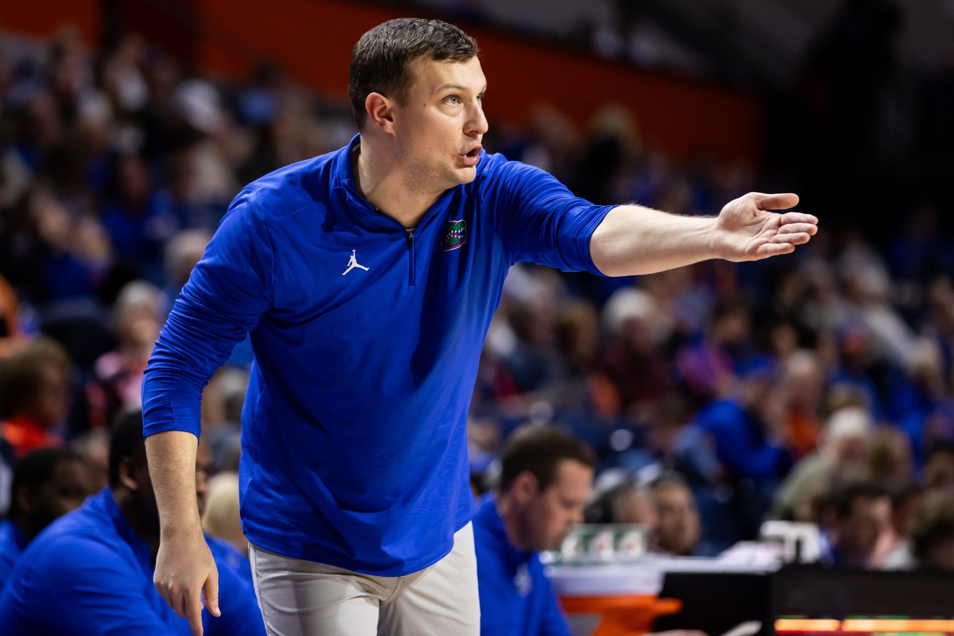 Florida Gators assistant coach John Andrzejek gestures during the first half against the Quinnipiac Bobcats at Exactech Arena at the Stephen C. O'Connell Center. Mandatory Credit: