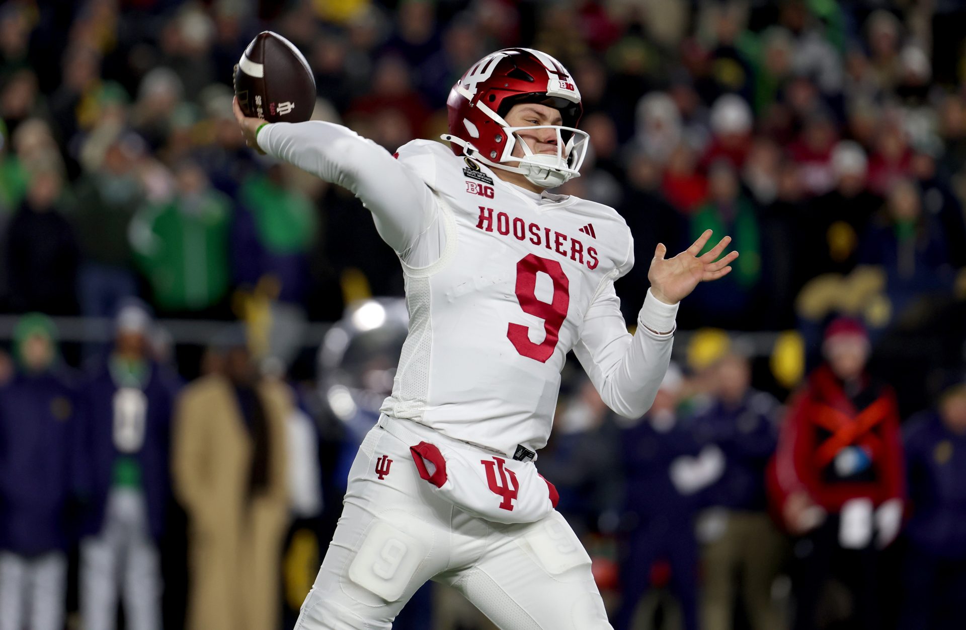 Indiana Hoosiers quarterback Kurtis Rourke (9) throws during the first quarter against the Notre Dame Fighting Irish at Notre Dame Stadium.
