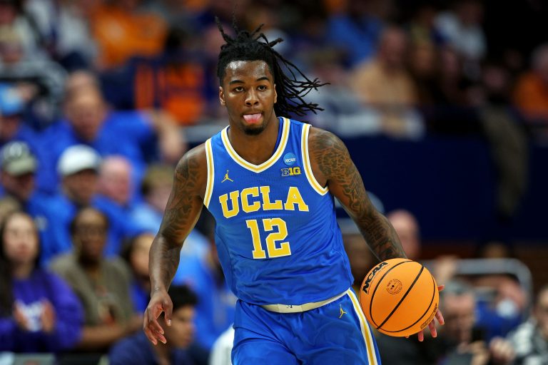 UCLA Bruins guard Sebastian Mack (12) brings the ball up court during the first half against the Tennessee Volunteers in the second round of the NCAA Tournament at Rupp Arena.