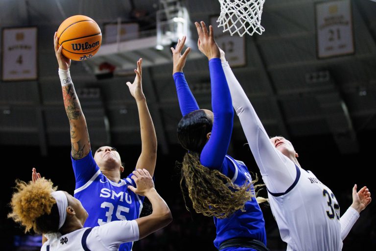 SMU center Jessica Peterson (35) shoots the ball during a NCAA women's basketball game