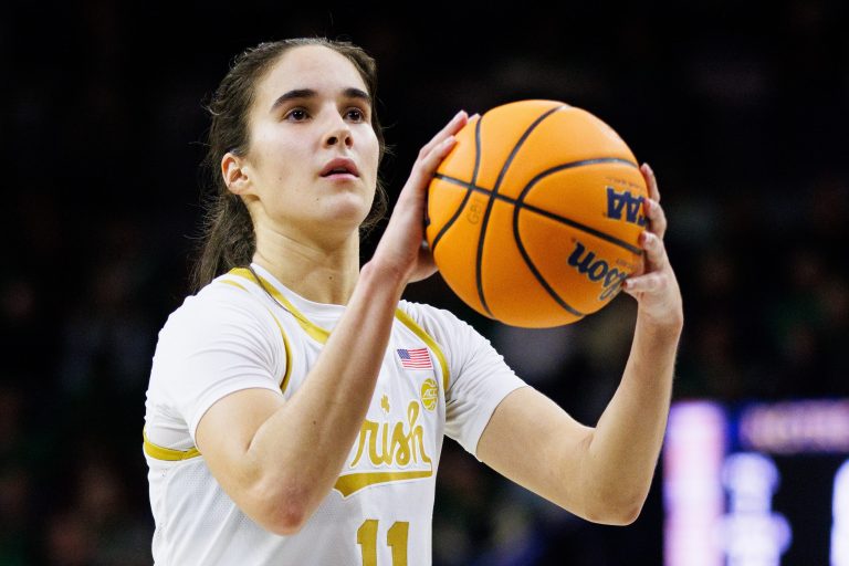Notre Dame guard Sonia Citron shoots a free throw during a NCAA women's basketball game between Notre Dame and Georgia Tech