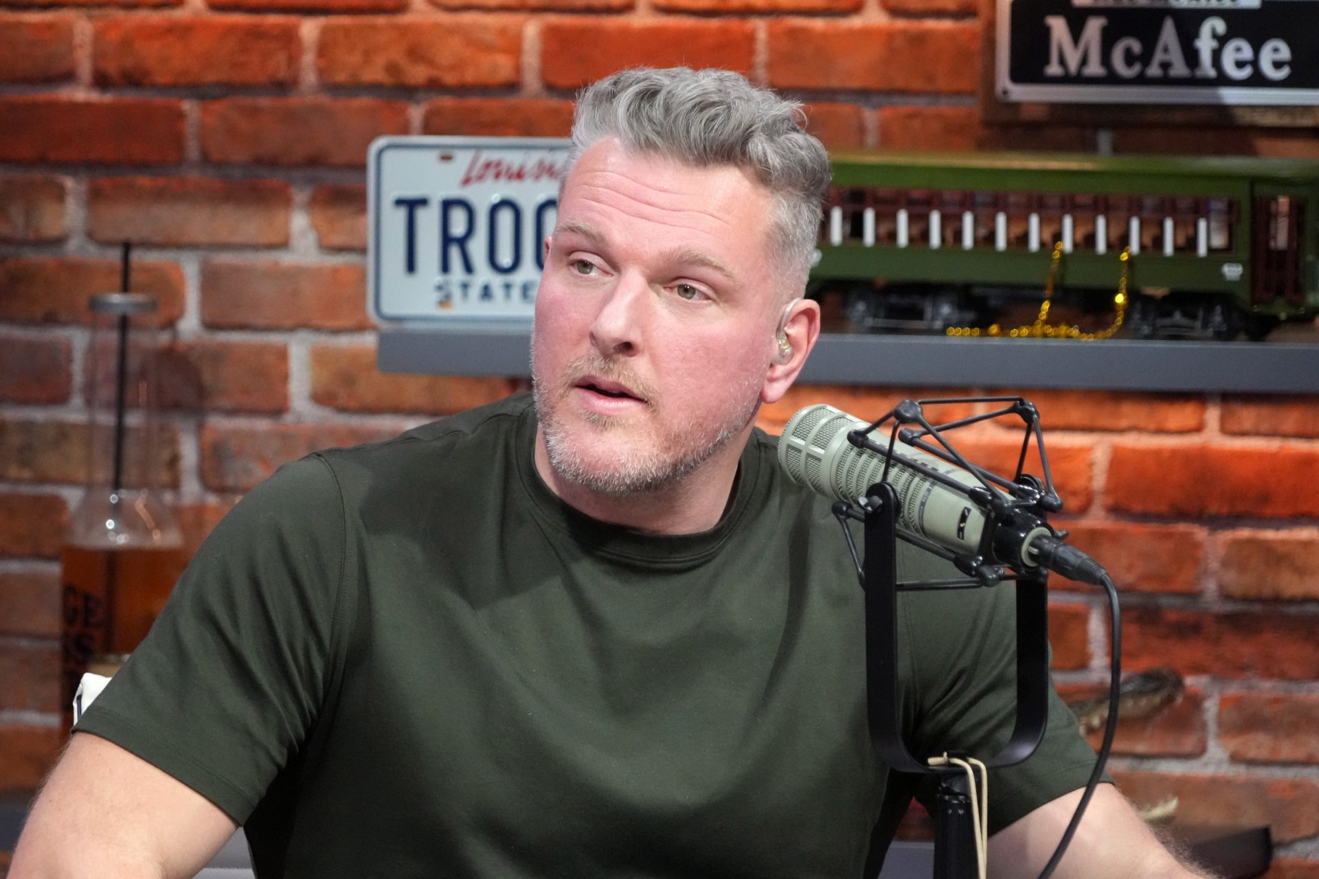 Pat McAfee on the Pat McAfee Show set on Radio Row at the Super Bowl LIX media center.
