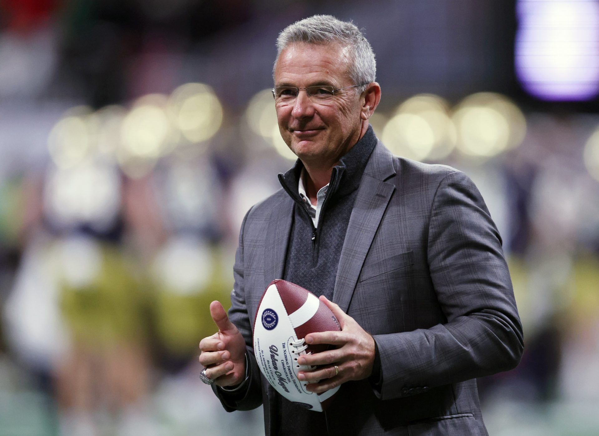 Urban Meyer looks on during the second half the CFP National Championship college football game at Mercedes-Benz Stadium.