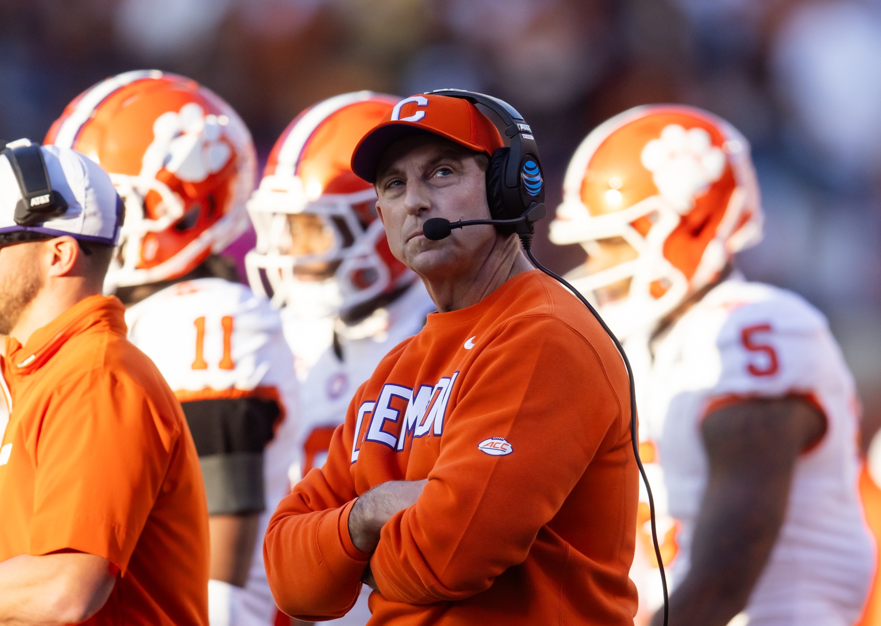Clemson Tigers head coach Dabo Swinney reacts against the Texas Longhorns during the CFP National playoff first round at Darrell K Royal-Texas Memorial Stadium.