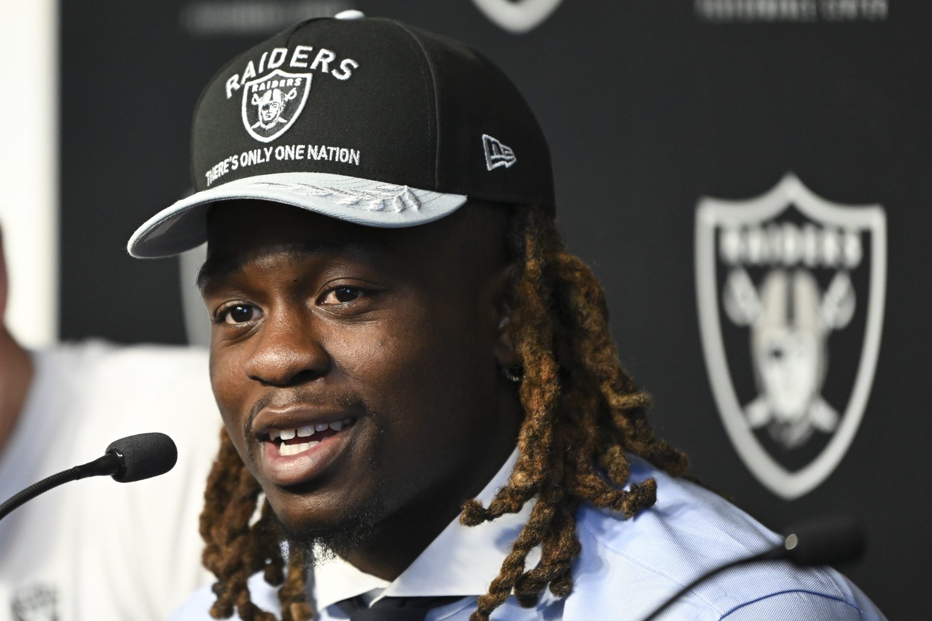Las Vegas Raiders first round draft pick in the 2025 NFL Draft Ashton Jeanty, speaks to the media at Intermountain Health Performance Center.
