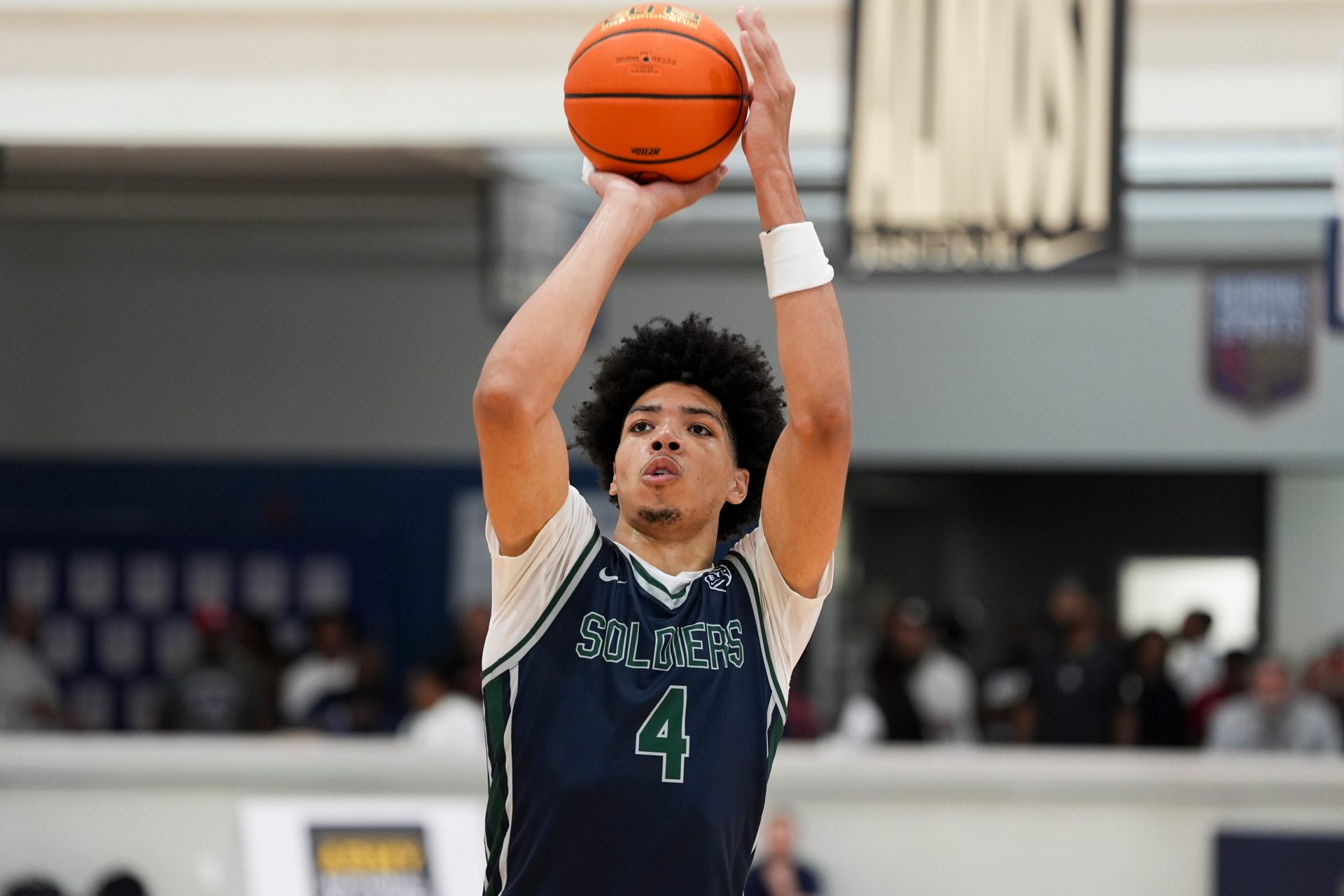 Oakland Soldiers’ Tyran Stokes (4) shoots a free throw during a game at Nike EYBL at the Memphis Sports & Events Center on Saturday, May 17, 2025.