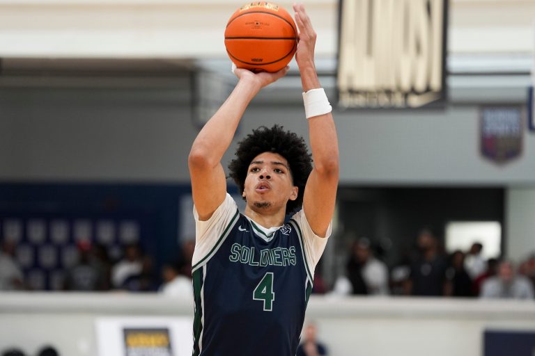 Oakland Soldiers’ Tyran Stokes (4) shoots a free throw during a game at Nike EYBL at the Memphis Sports & Events Center on Saturday, May 17, 2025.
