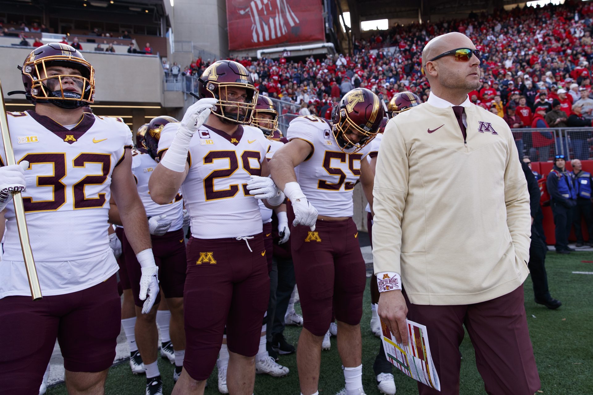 Minnesota Golden Gophers head coach P.J. Fleck stands before taking the field prior to the game against the Wisconsin Badgers at Camp Randall Stadium.
