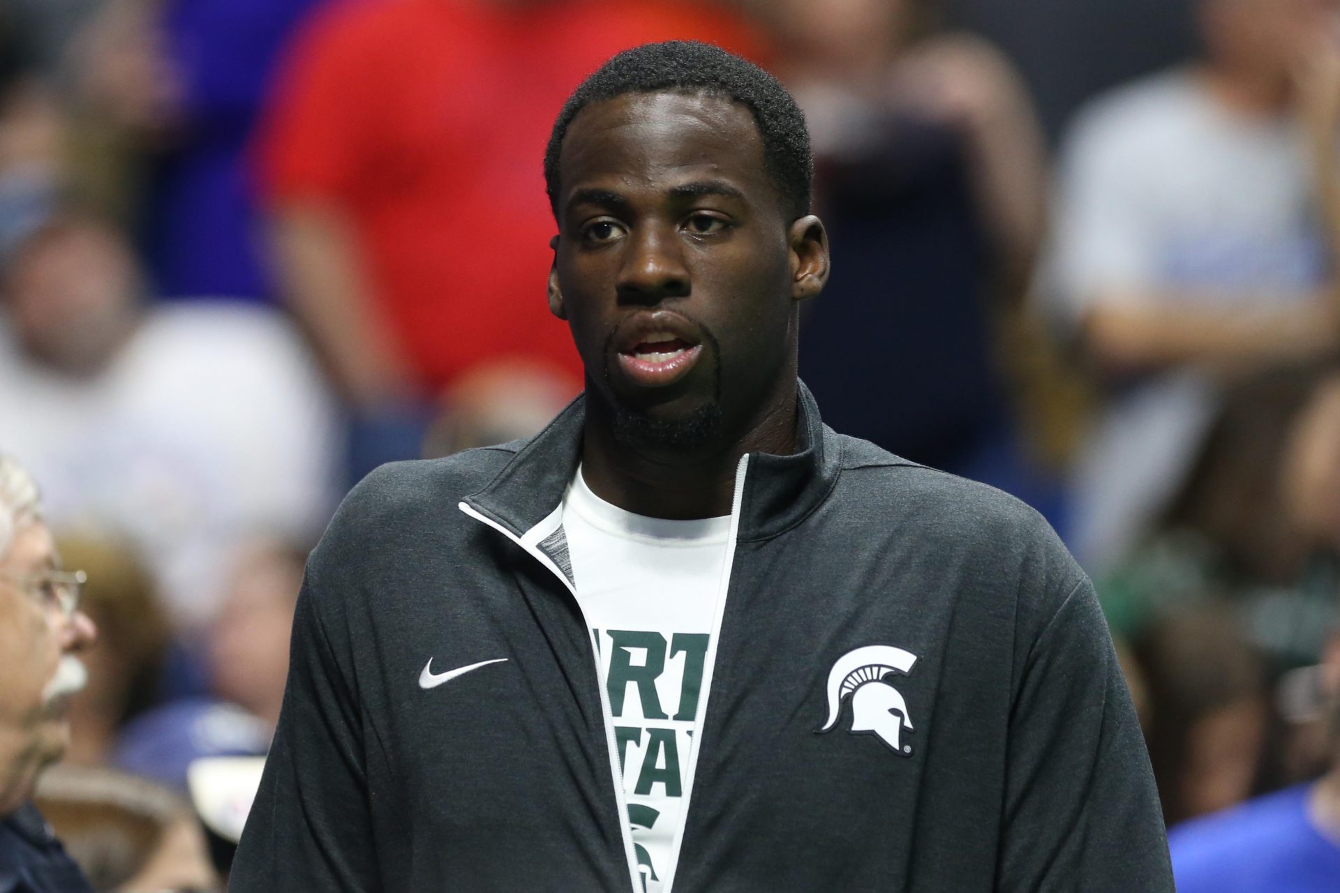 Golden State Warriors power forward Draymond Green on the court before the game between the Kansas Jayhawks and the Michigan State Spartans in the second round of the 2017 NCAA Tournament at BOK Center.