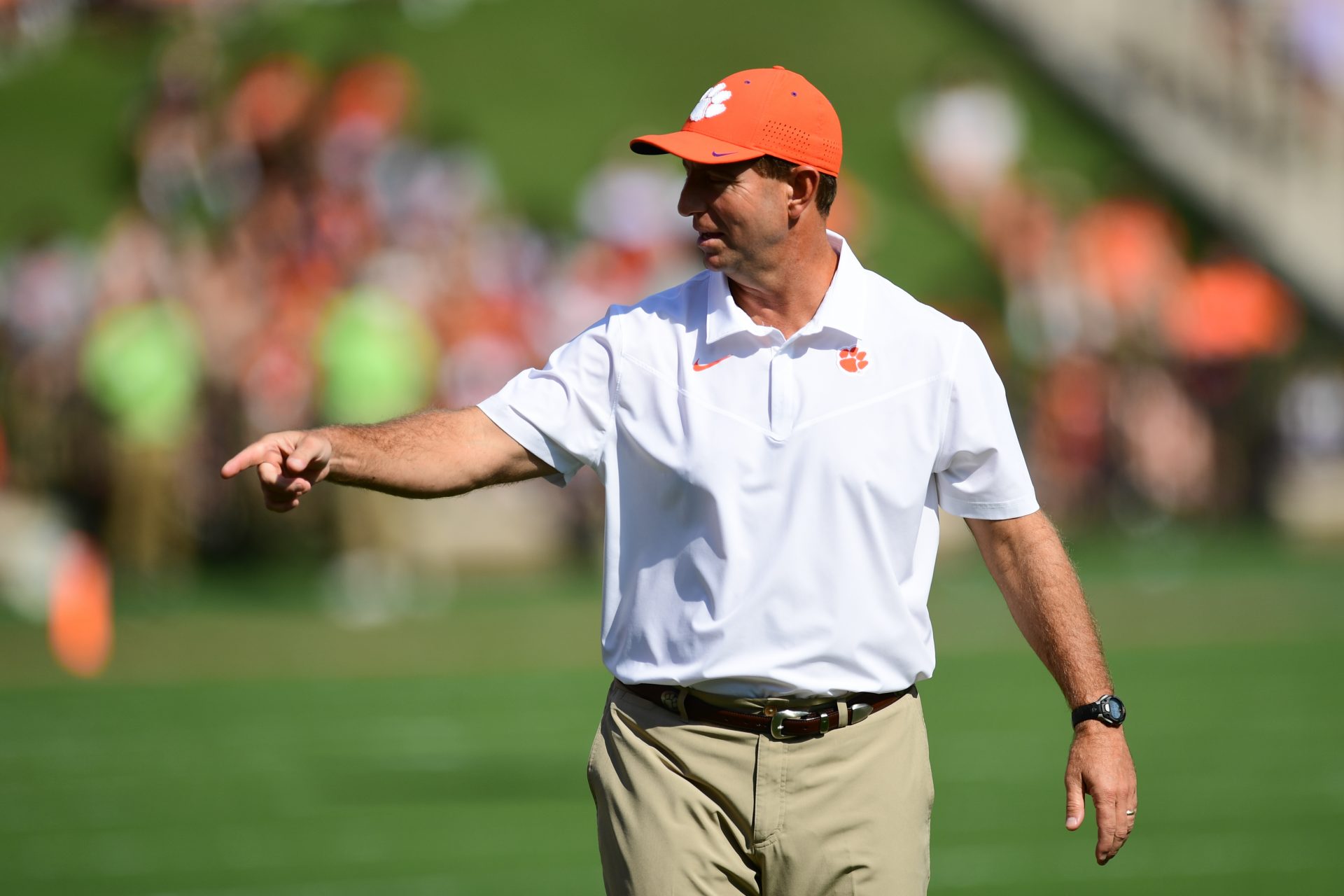 South Carolina, USA; Clemson Tigers head coach Dabo Swinney prior to the game against the South Carolina State Bulldogs at Memorial Stadium.