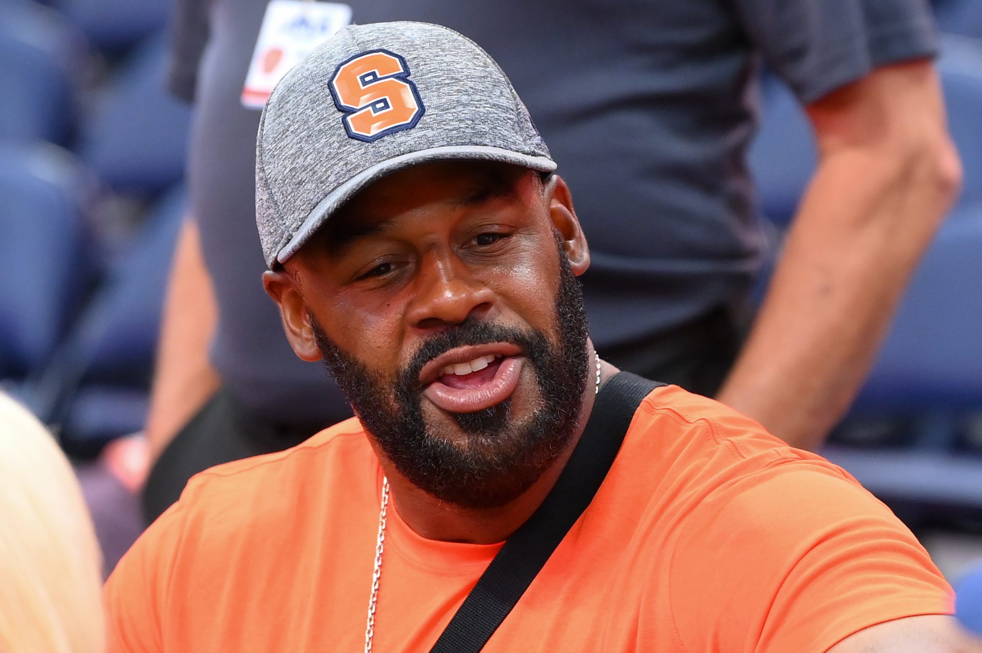 Former Syracuse Orange and NFL quarterback Donovan McNabb looks on prior to the Orange Tip Off at the JMA Wireless Dome.