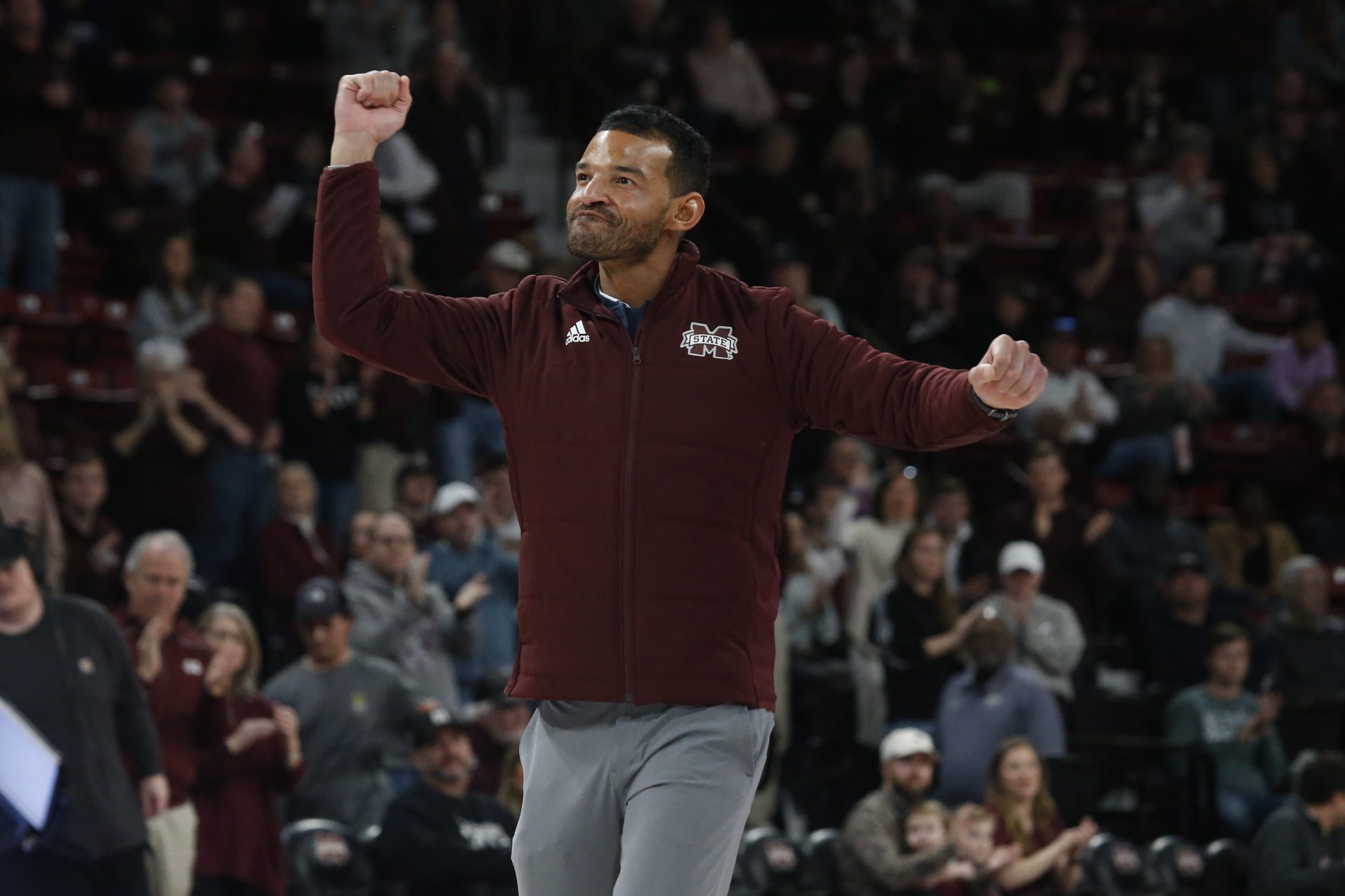 Mississippi State Bulldogs athletic director Zac Selmon is introduces during a timeout during the first half against the TCU Horned Frogs at Humphrey Coliseum.
