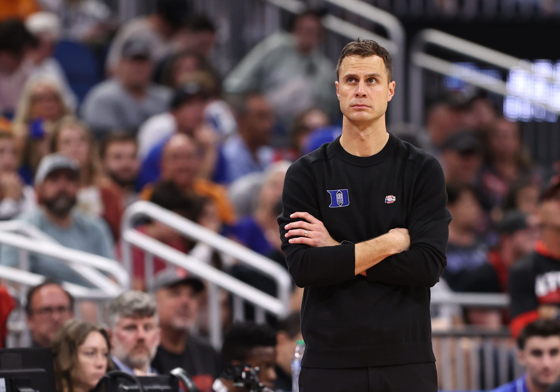 Duke Blue Devils head coach Jon Scheyer reacts against the Tennessee Volunteers during the second half in the second round of the 2023 NCAA Tournament at Legacy Arena.