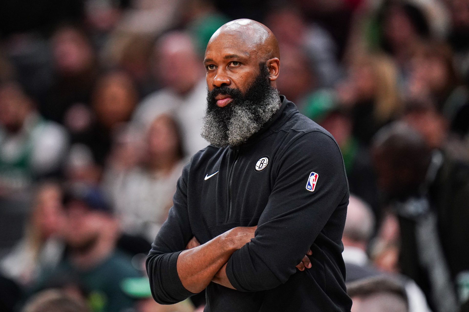 Brooklyn Nets head coach Jacque Vaughn watches from the sideline at they take on the Boston Celtics at TD Garden.