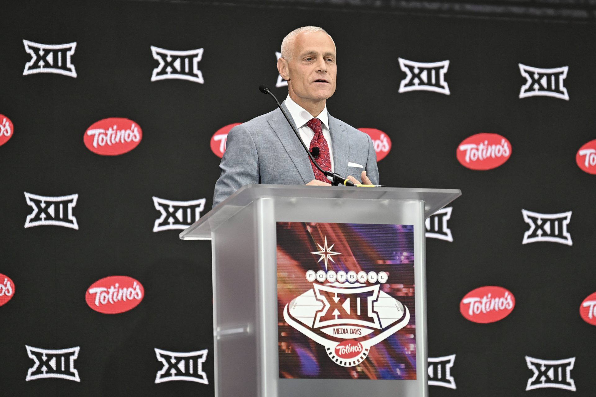 Big 12 Conference commissioner Brett Yormark speaks to the media during the Big 12 Media Days at Allegiant Stadium.