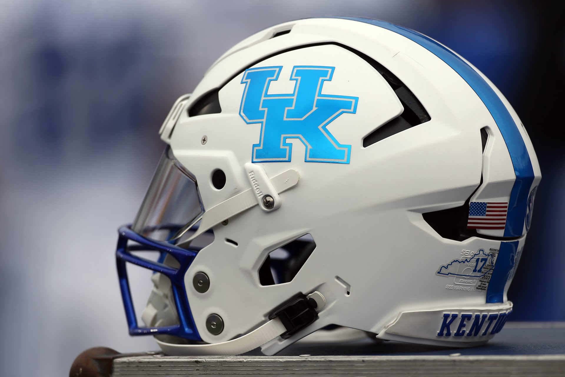 Kentucky Wildcats helmet on the sideline during the first half against the Mississippi Rebels at Vaught-Hemingway Stadium.