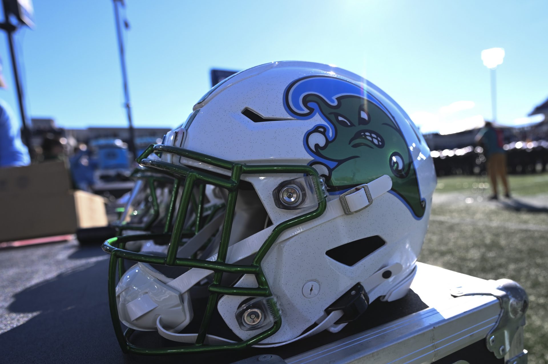S detailed view of Tulane Green Wave helmet during the second half  against the Navy Midshipmen at Navy-Marine Corps Memorial Stadium.