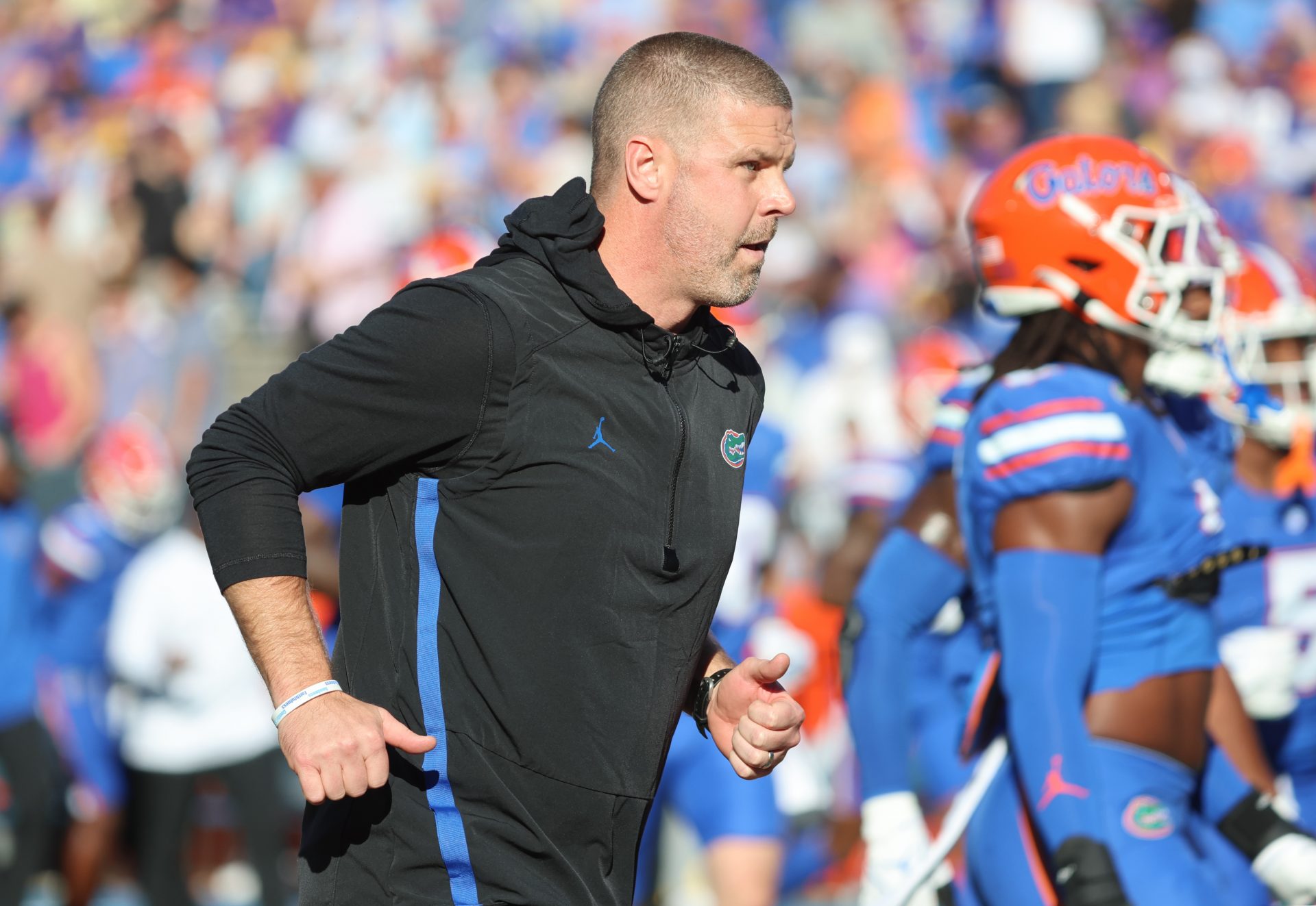 Florida Gators head coach Billy Napier looks on prior to the game against the LSU Tigers at Ben Hill Griffin Stadium.