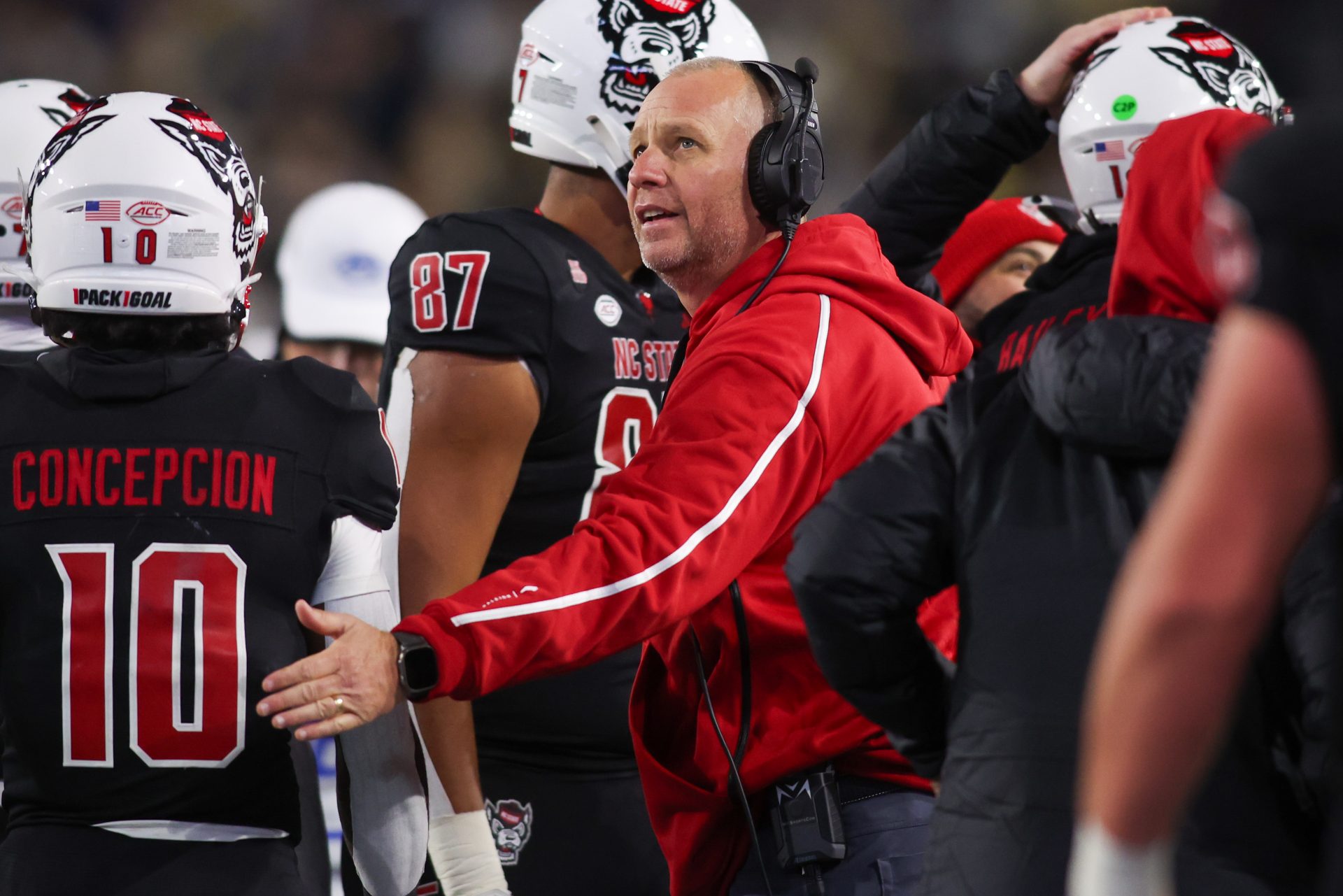 North Carolina State Wolfpack head coach Dave Doeren on the sideline against the Georgia Tech Yellow Jackets in the fourth quarter at Bobby Dodd Stadium at Hyundai Field.