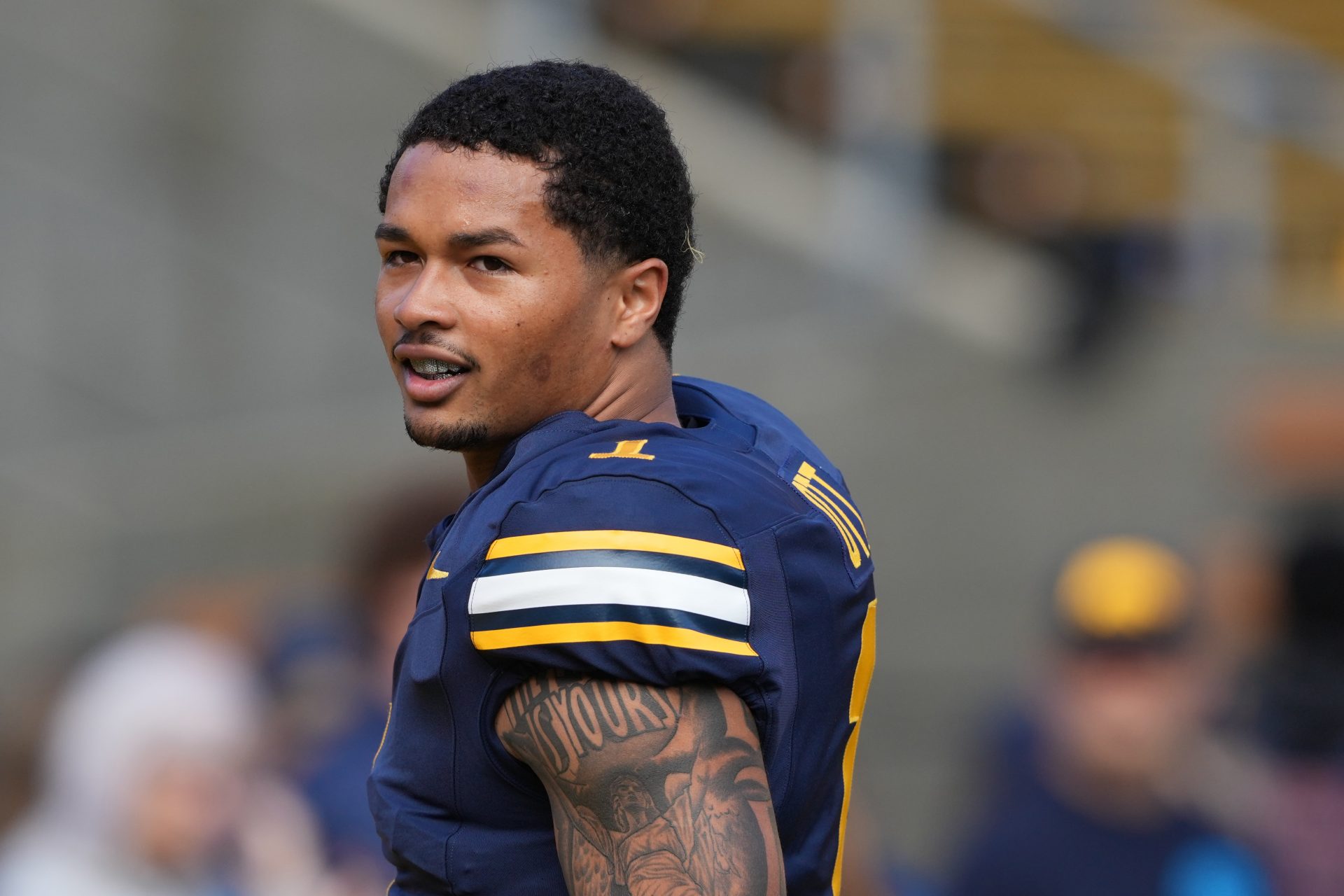 California Golden Bears running back Jaydn Ott (1) before the game against the Stanford Cardinal at California Memorial Stadium.
