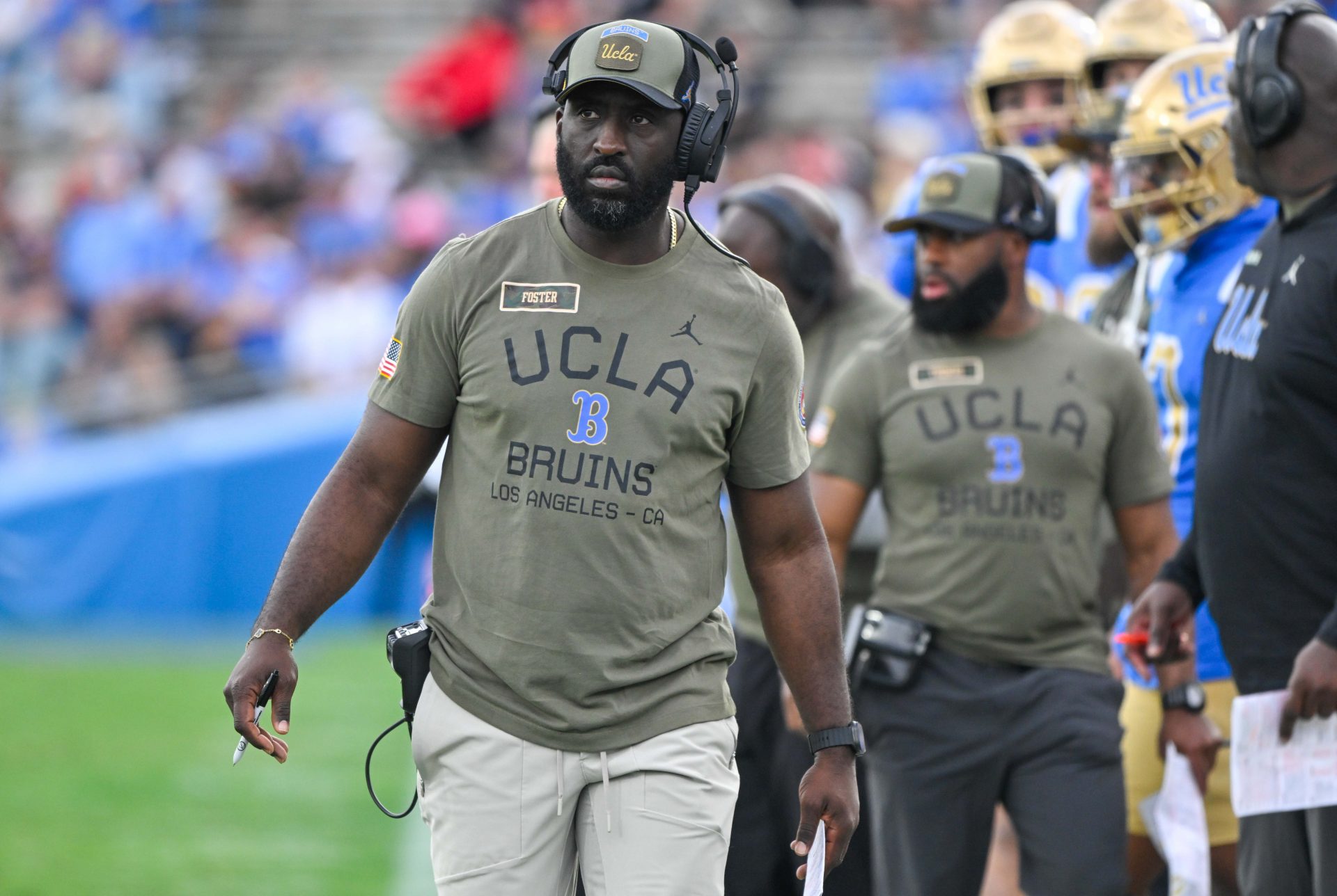 UCLA Bruins head coach DeShaun Foster on the sidelines during the third quarter against the Fresno State Bulldogs at Rose Bowl.