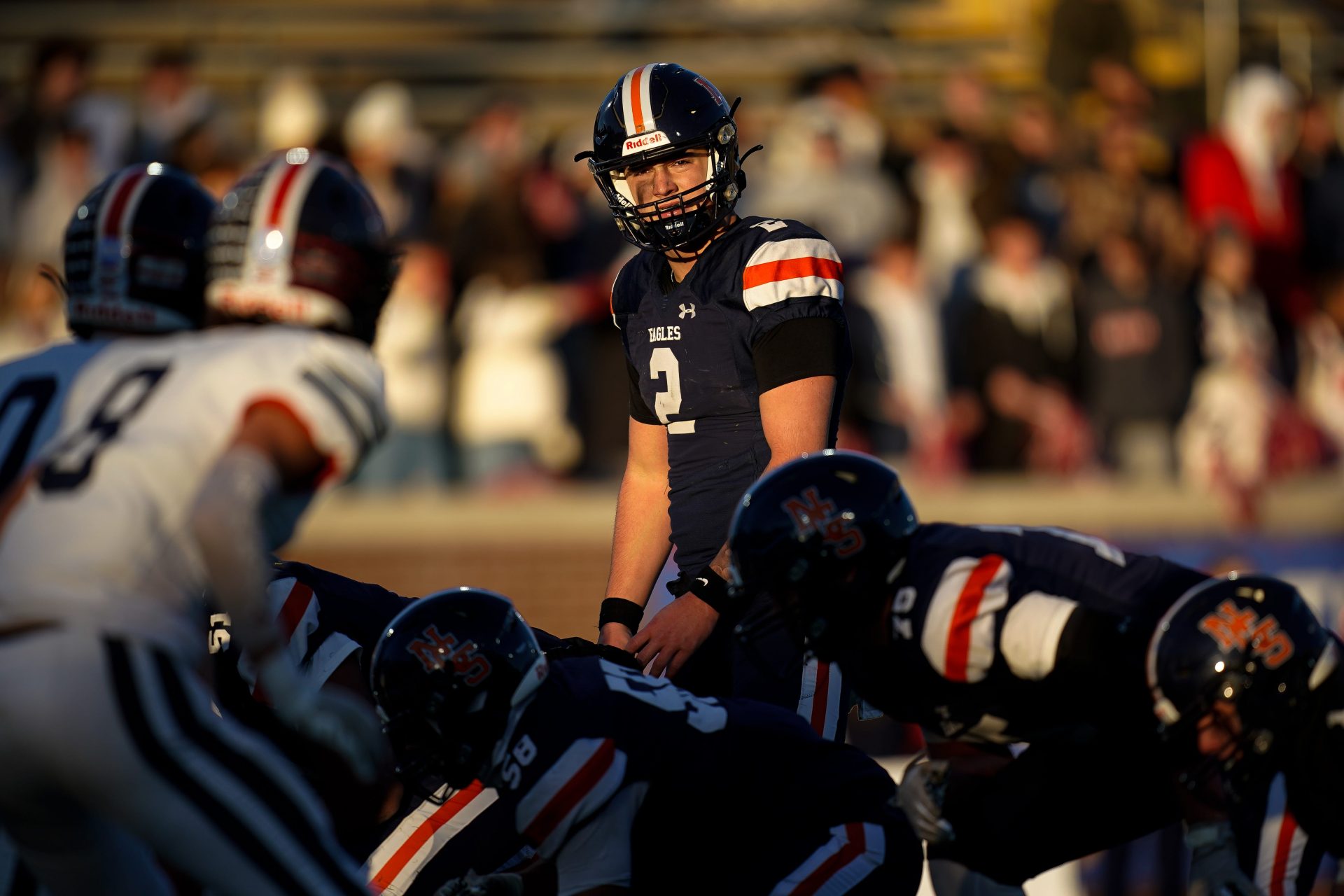 Nashville Christian's Jared Curtis (2) gets in position against Columbia Academy during the third quarter of the Division II-A championship game at Finley Stadium