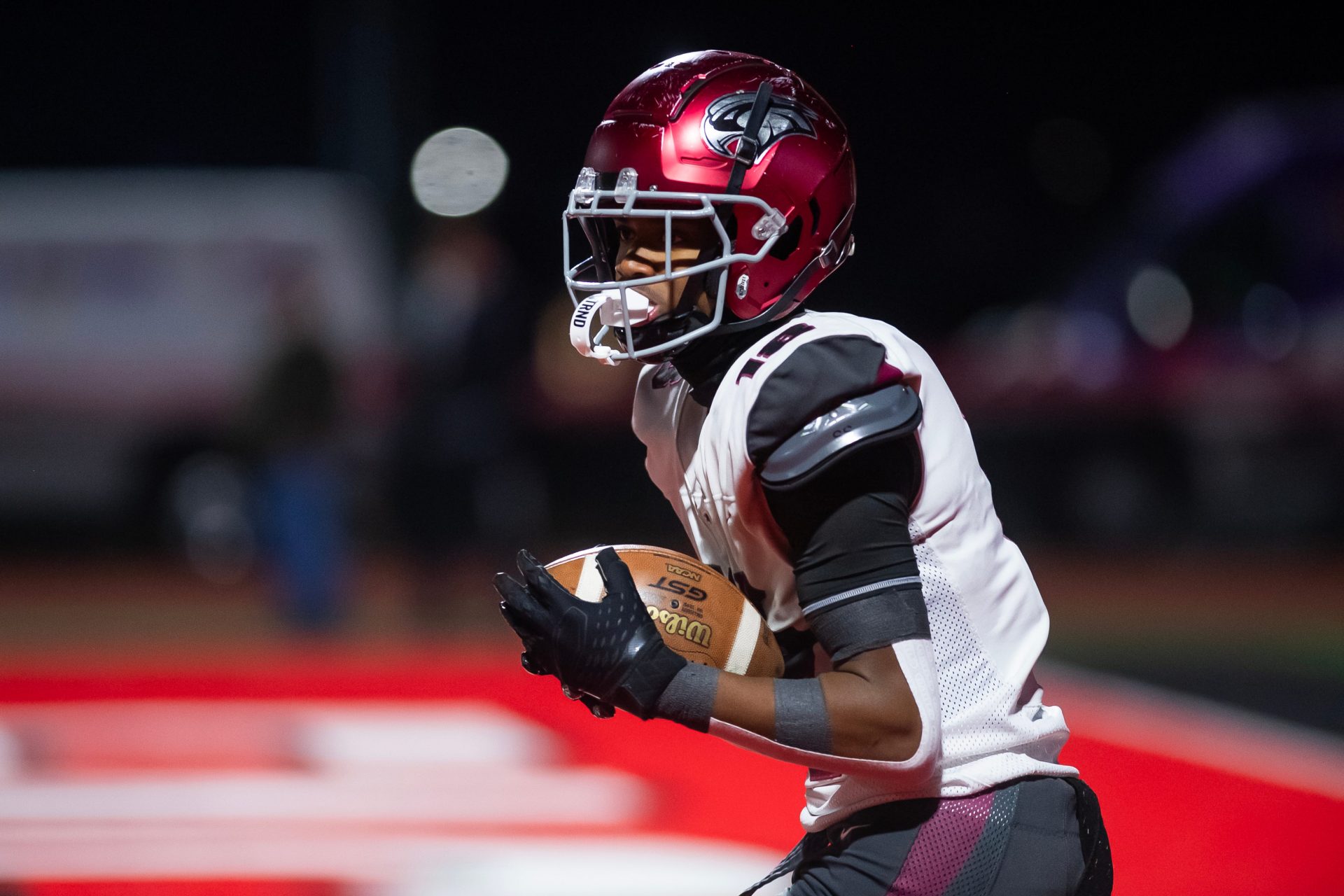 St. Joseph's Prep wide receiver Jett Harrison catches a pass in the end zone to score an 19-yard touchdown reception in the first half of the PIAA Class 6A football championship game against Central Catholic at Cumberland Valley High School, Saturday, Dec. 7, 2024, in Silver Spring Township, Pa.