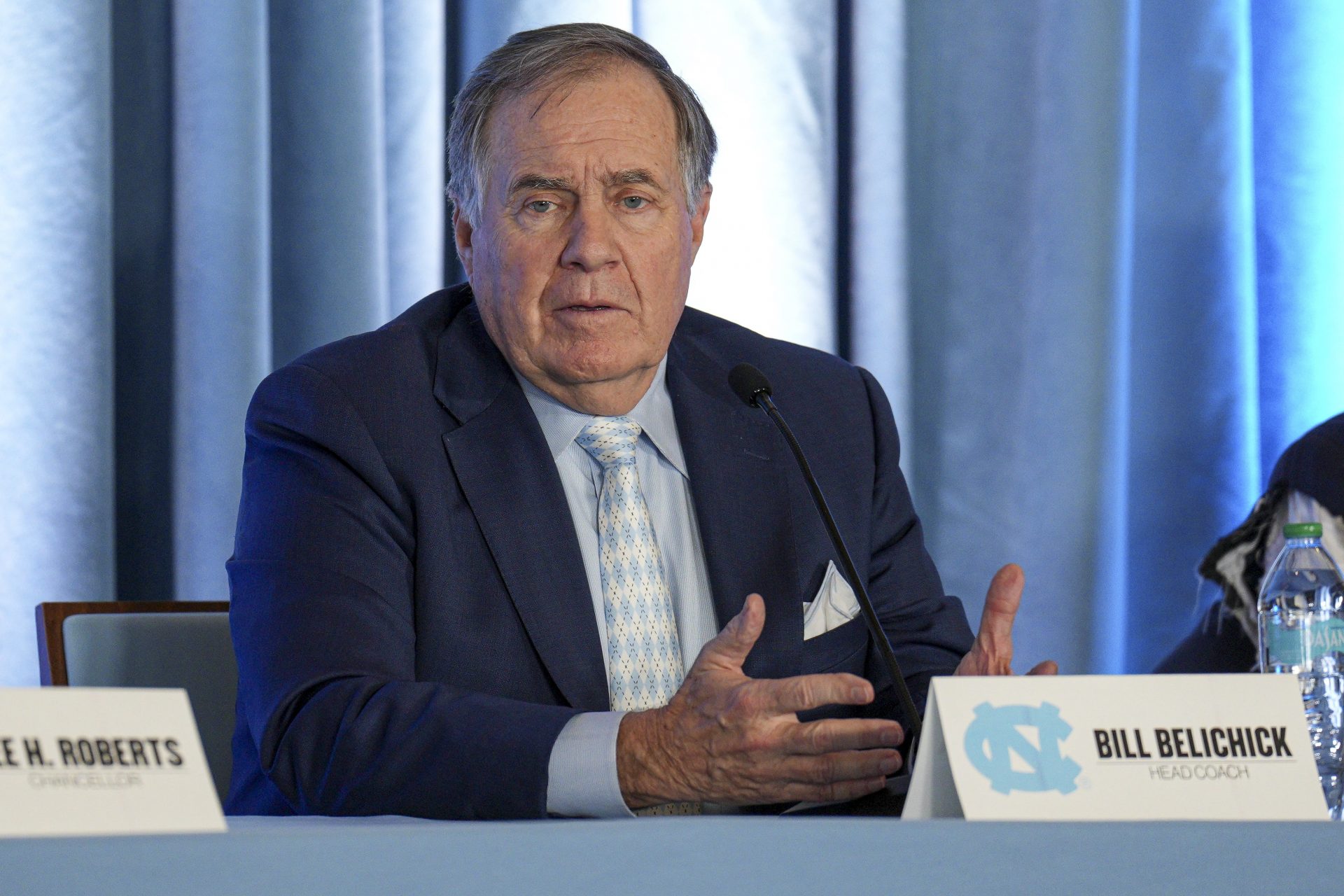 North Carolina Tar Heels new head coach Bill Belichick speaks to those attending his hiring announcement  at Loudermilk Center for Excellence.