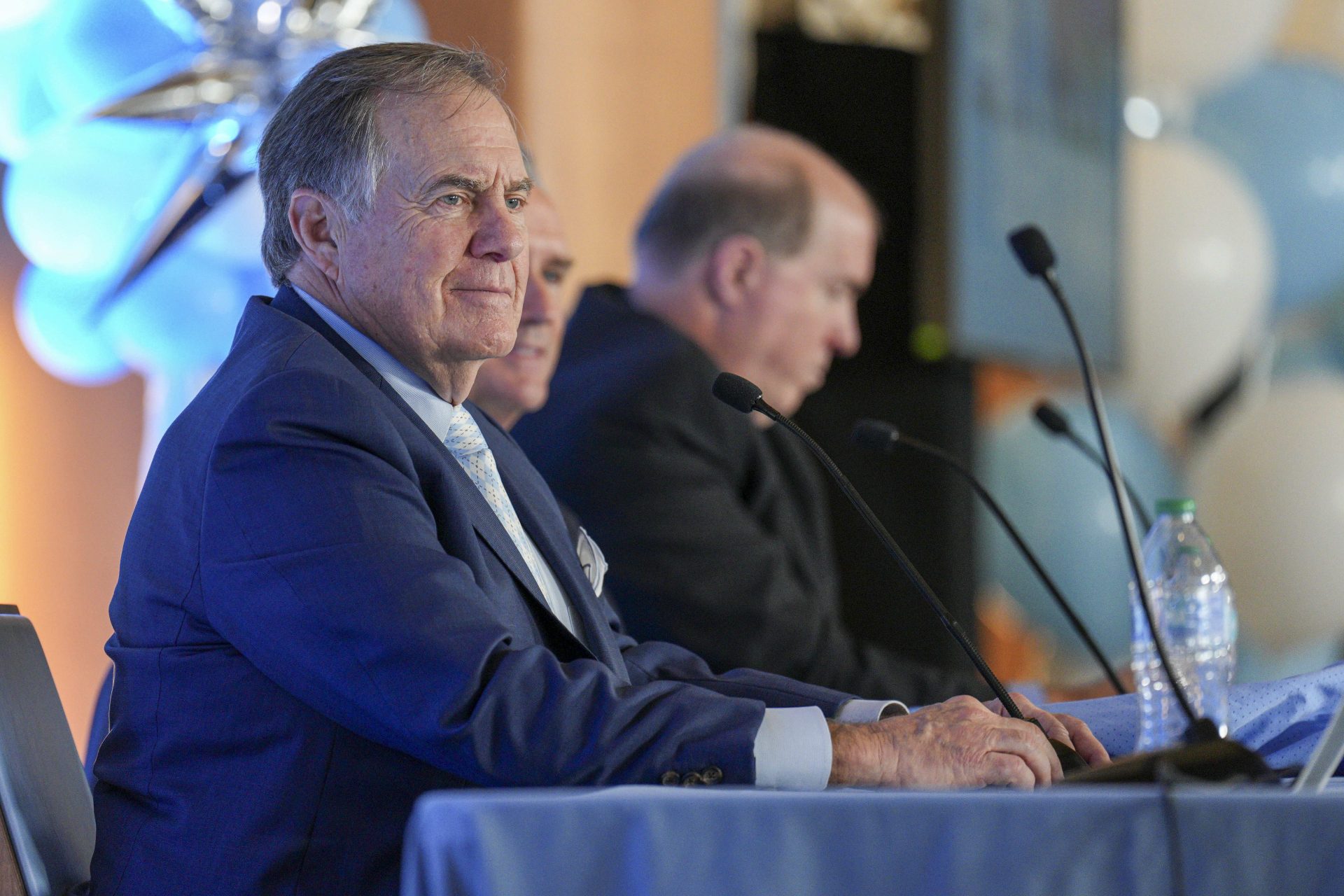 North Carolina Tar Heels head coach Bill Belichick answers questions during a press conference at Loudermilk Center for Excellence.