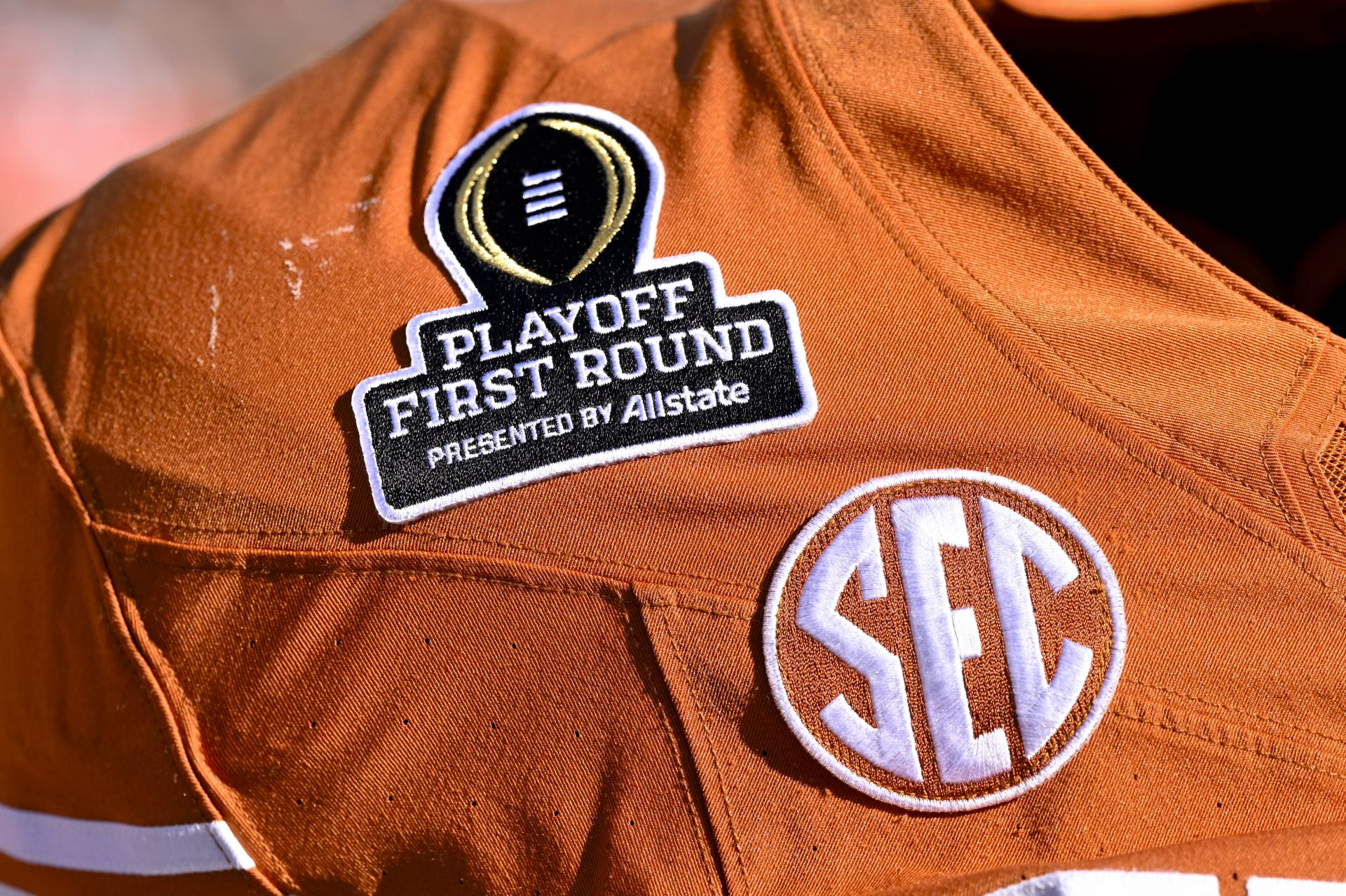 A view of the CFP logo and SEC logo before the game between the Texas Longhorns and the Clemson Tigers in the CFP National Playoff First Round at Darrell K Royal-Texas Memorial Stadium.