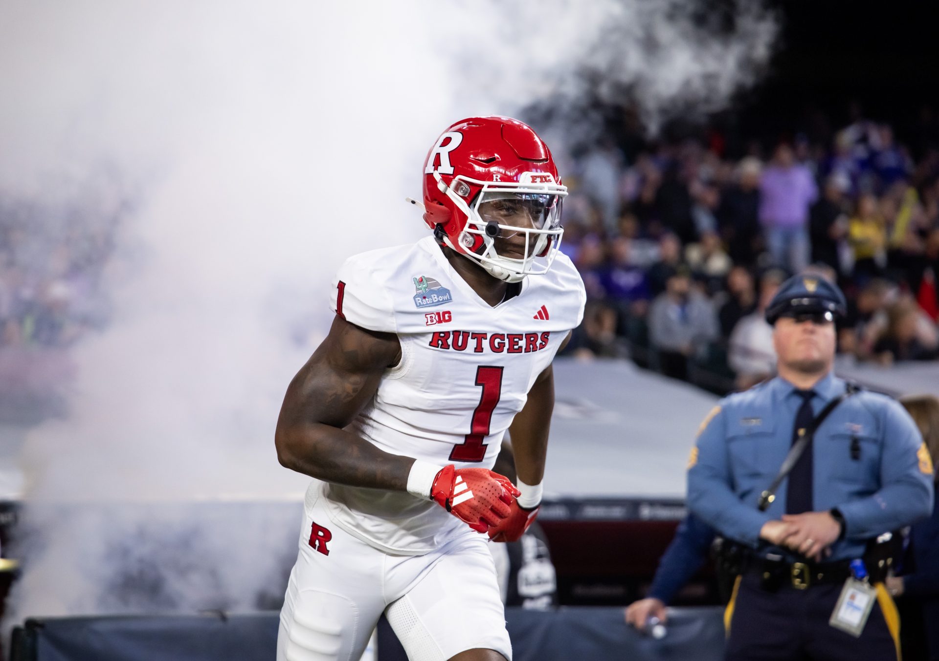 Rutgers Scarlet Knights linebacker Mohamed Toure (1) against the Kansas State Wildcats during the Rate Bowl at Chase Field.