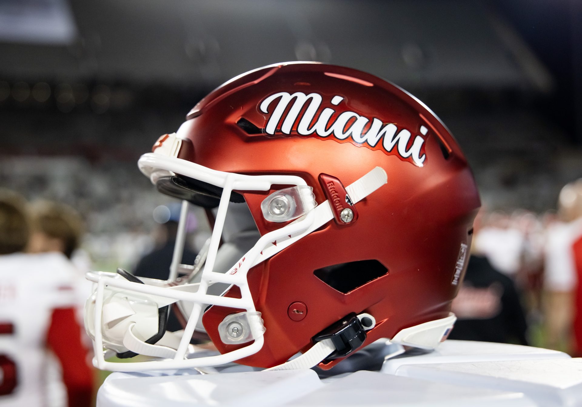Detailed view of a Miami (OH) RedHawks helmet during the Snoop Dogg Arizona Bowl at Arizona Stadium.