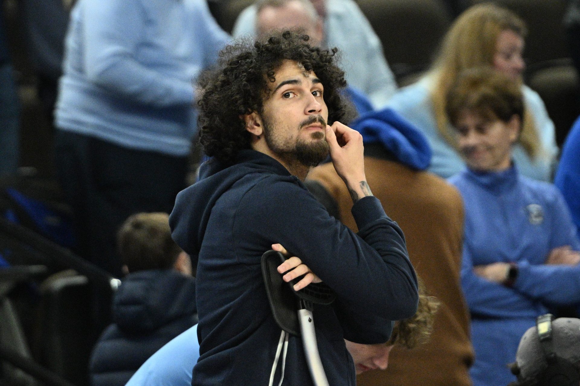 Creighton Bluejays guard Pop Isaacs (2) watches action from the sidelines against the St. John's Red Storm during the first half at CHI Health Center Omaha.