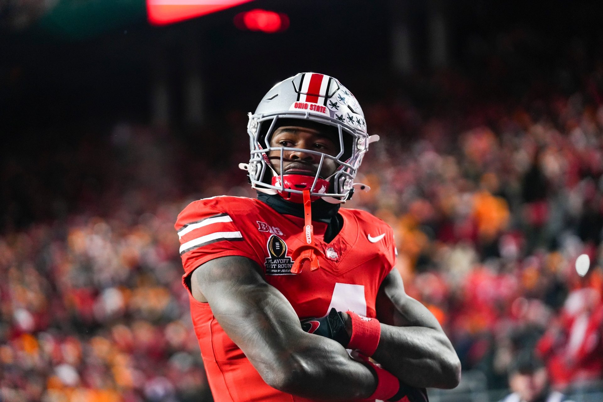 Ohio State freshman Jeremiah Smith has 63 receptions for 1,037 yards and 12 touchdowns this season.