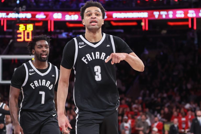 Providence Friars guard Jabri Abdur-Rahim (3) celebrates after scoring in the second half against the St. John's Red Storm at Madison Square Garden.