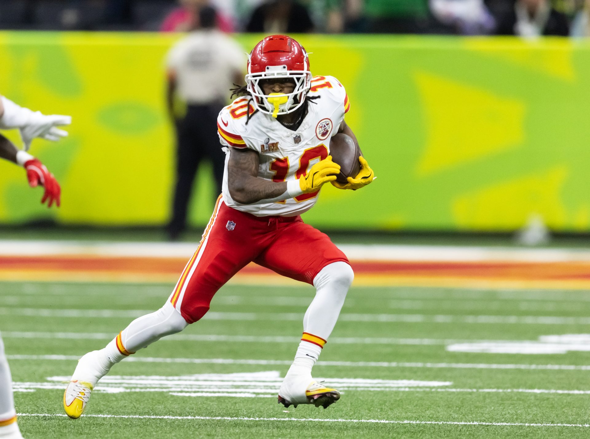 Kansas City Chiefs running back Isiah Pacheco (10) against the Philadelphia Eagles in Super Bowl LIX at Ceasars Superdome.