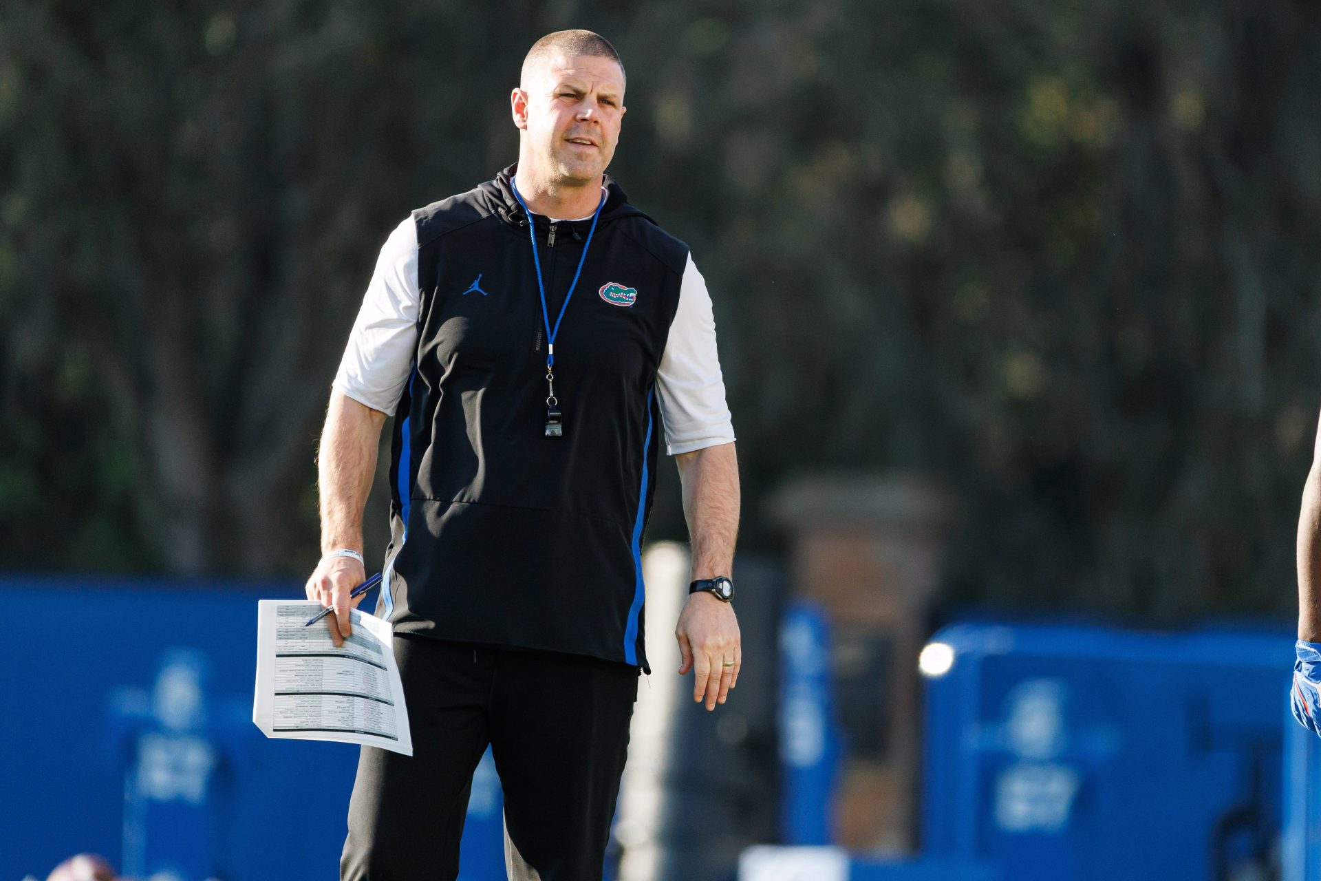 Florida Gators head coach Billy Napier looks on during spring football practice at Heavener Football Complex