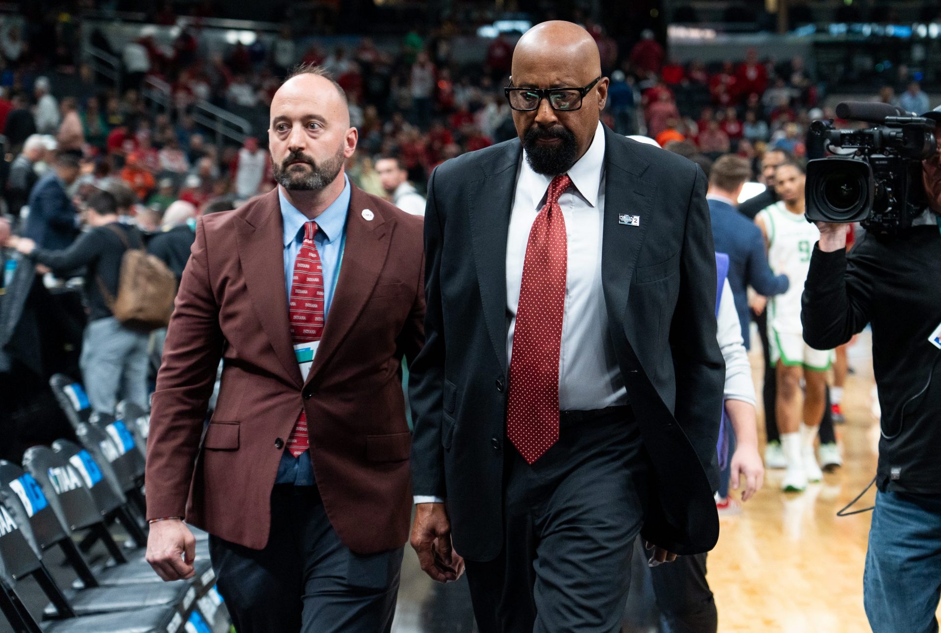 Indiana Hoosiers head coach Mike Woodson walks off the court Thursday, March 13, 2025, after the team’s 72-59 loss to the Oregon Ducks during the 2025 TIAA Big Ten Men’s Basketball Tournament at Gainbridge Fieldhouse in Indianapolis.