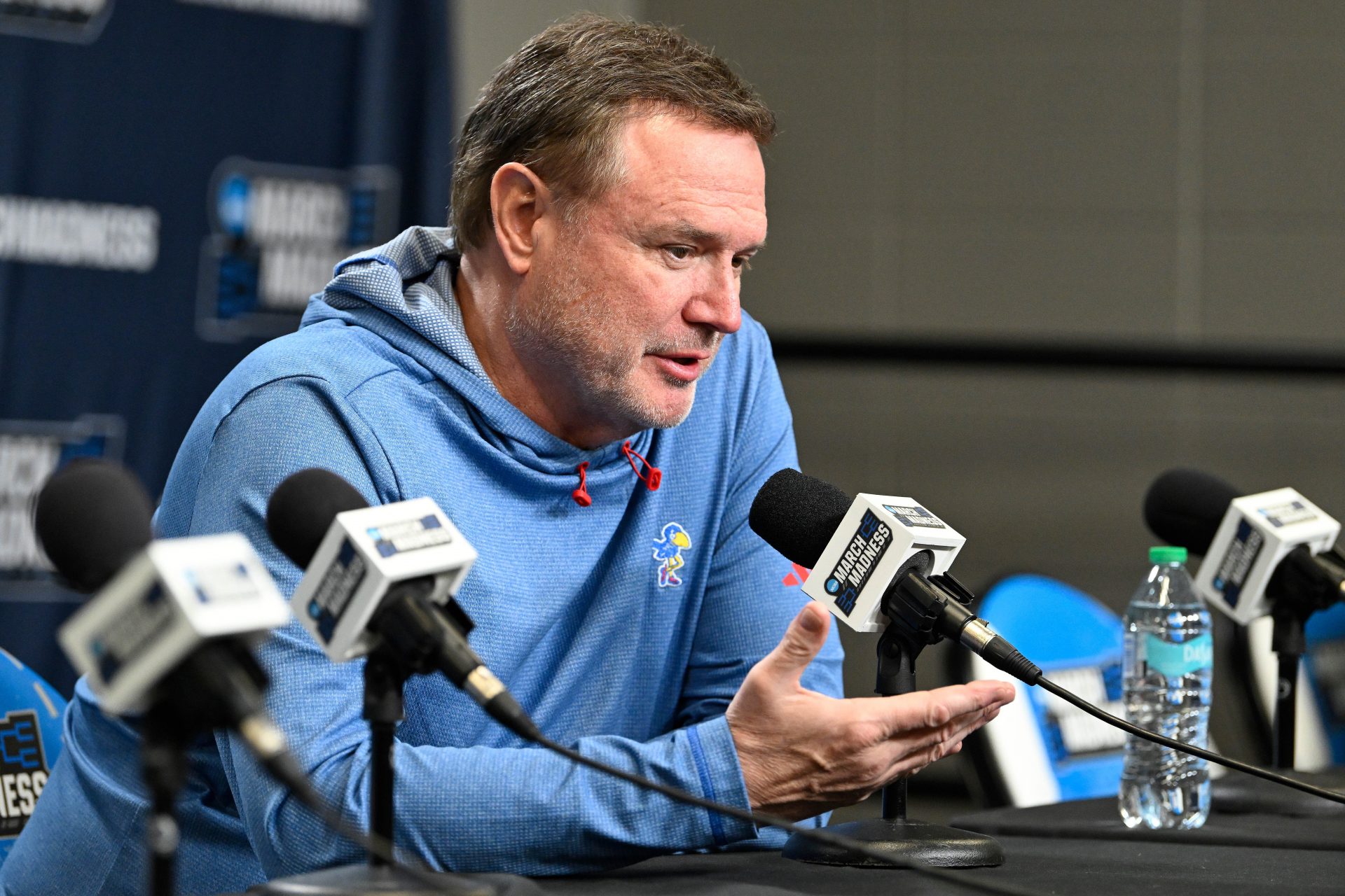Kansas Jayhawks head coach Bill Self speaks to the media during a press conference at Amica Mutual Pavilion.