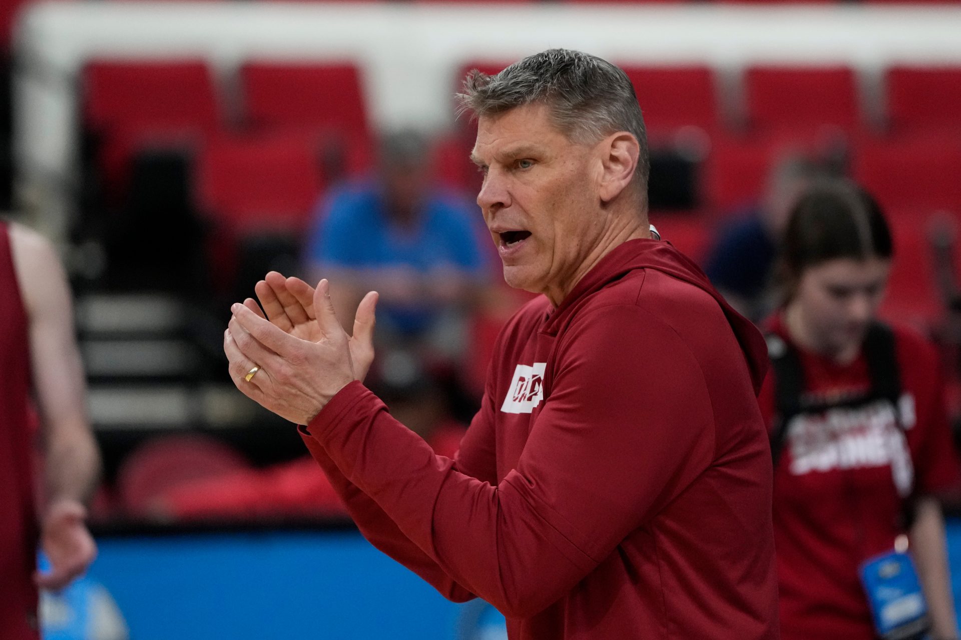 Oklahoma Sooners head coach Porter Moser during practice at Lenovo Center.