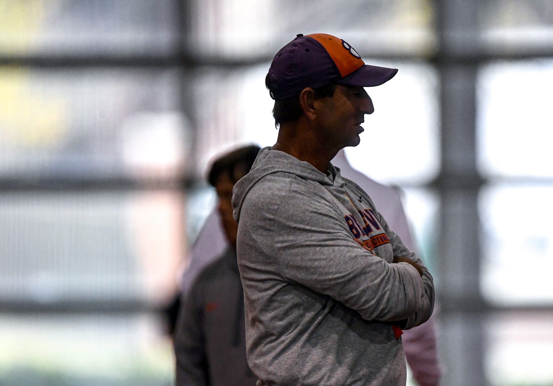 Clemson head coach Dabo Swinney watches players during Spring Practice in Clemson, S.C. Monday, March 24, 2025.