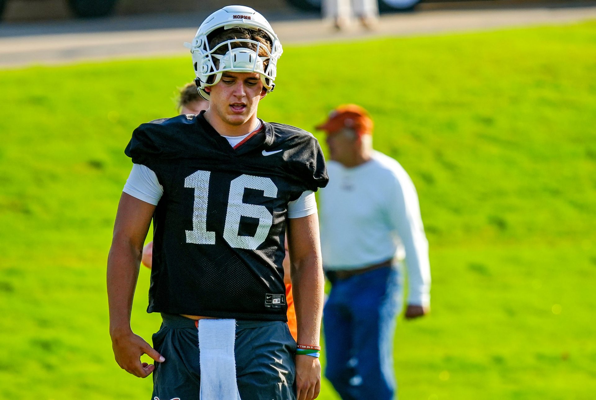 Texas Longhorns quarterback, Arch Manning during his first practice of the spring season on Tuesday, March 25, 2025.