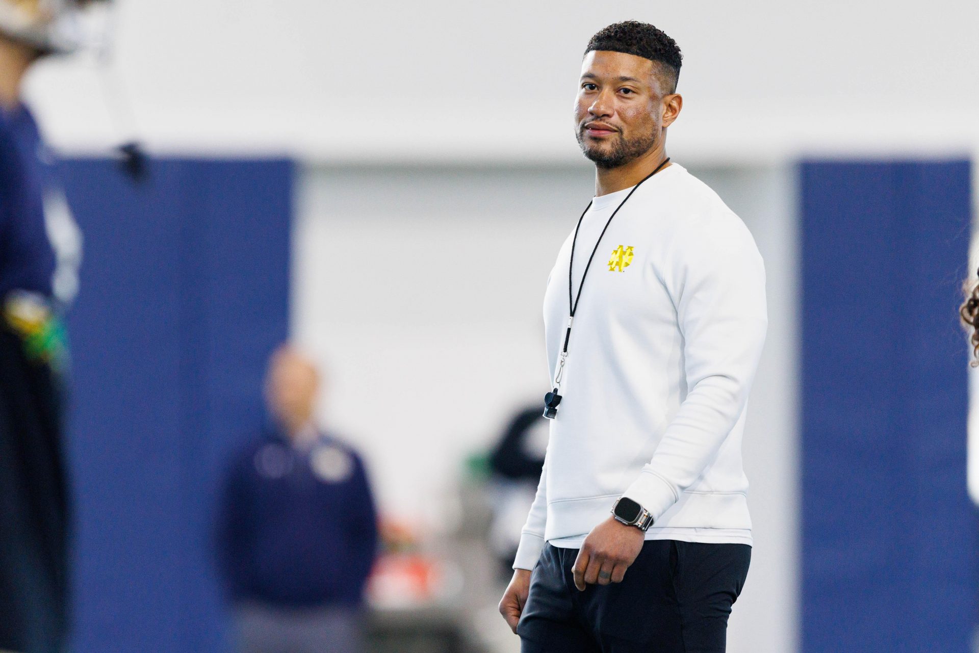 Notre Dame head coach Marcus Freeman during a Notre Dame football spring practice at Irish Athletic Center on Wednesday, March 26, 2025, in South Bend.