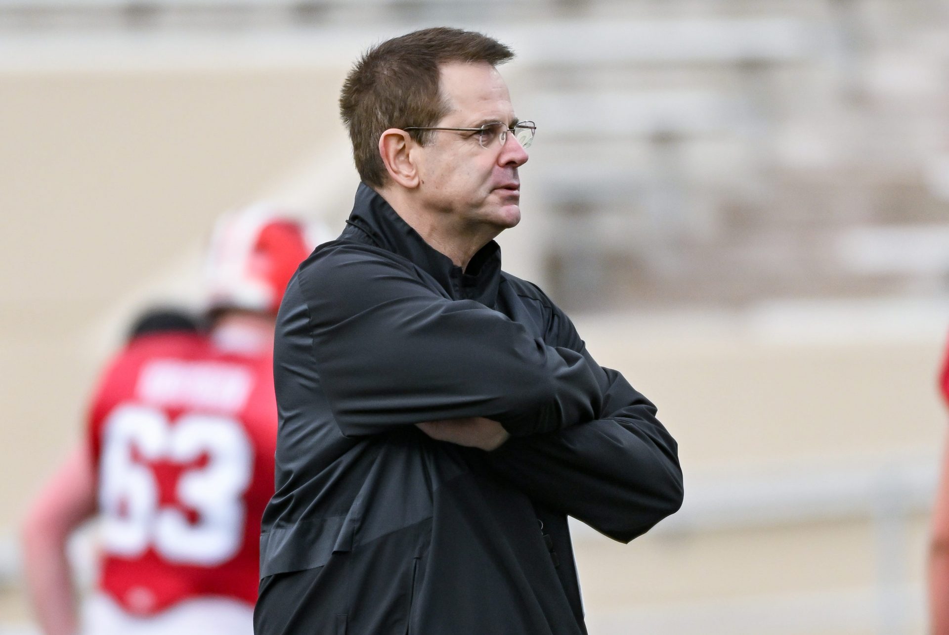 Indiana head coach Curt Cignetti looks on during spring practice at Memorial Stadium