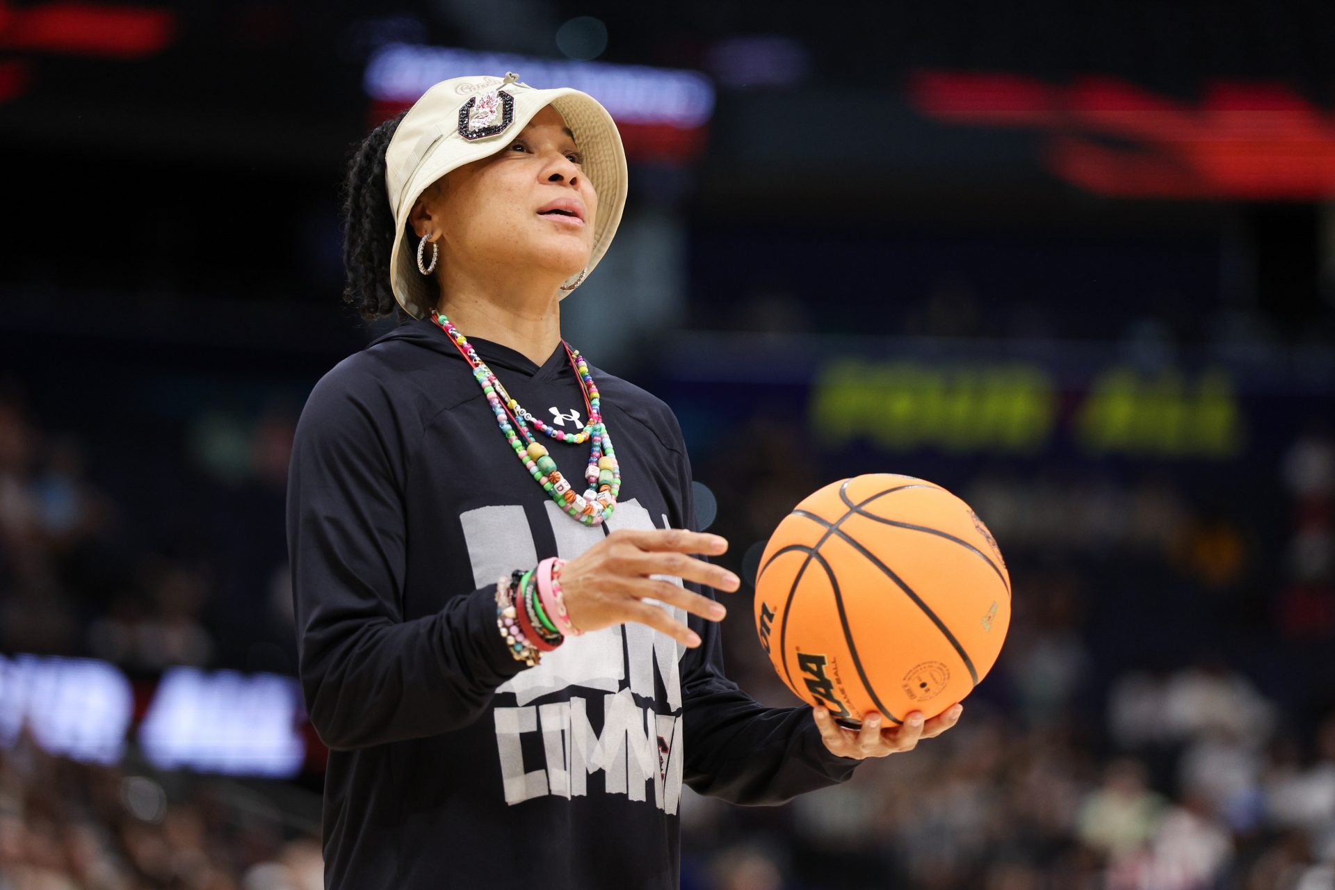 South Carolina Gamecocks  head coach Dawn Staley looks on during practice before the NCAA Woman’s Basketball final at Amalie Arena.