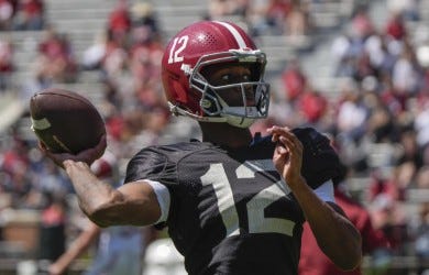 Keelon Russell warms up before Alabama football A-Day 2025
