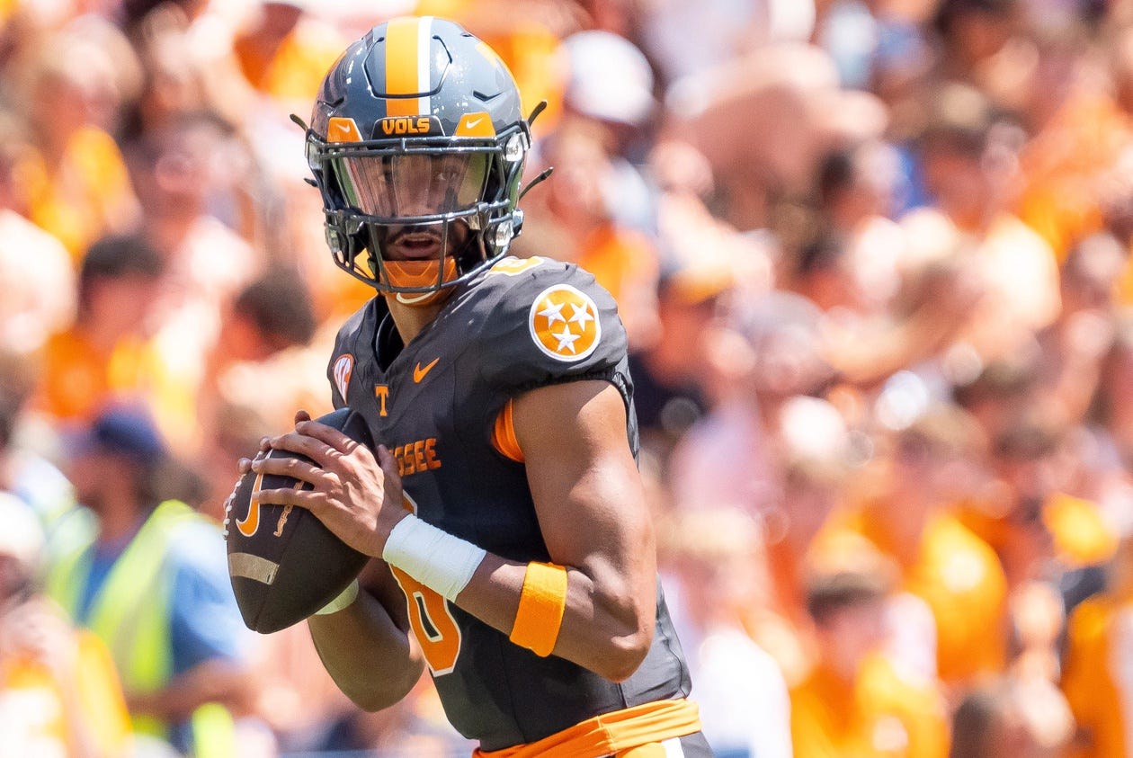 Tennessee quarterback Nico Iamaleava during Tennessee's game against Chattanooga in Neyland Stadium in Knoxville on Saturday, Aug. 31, 2024.